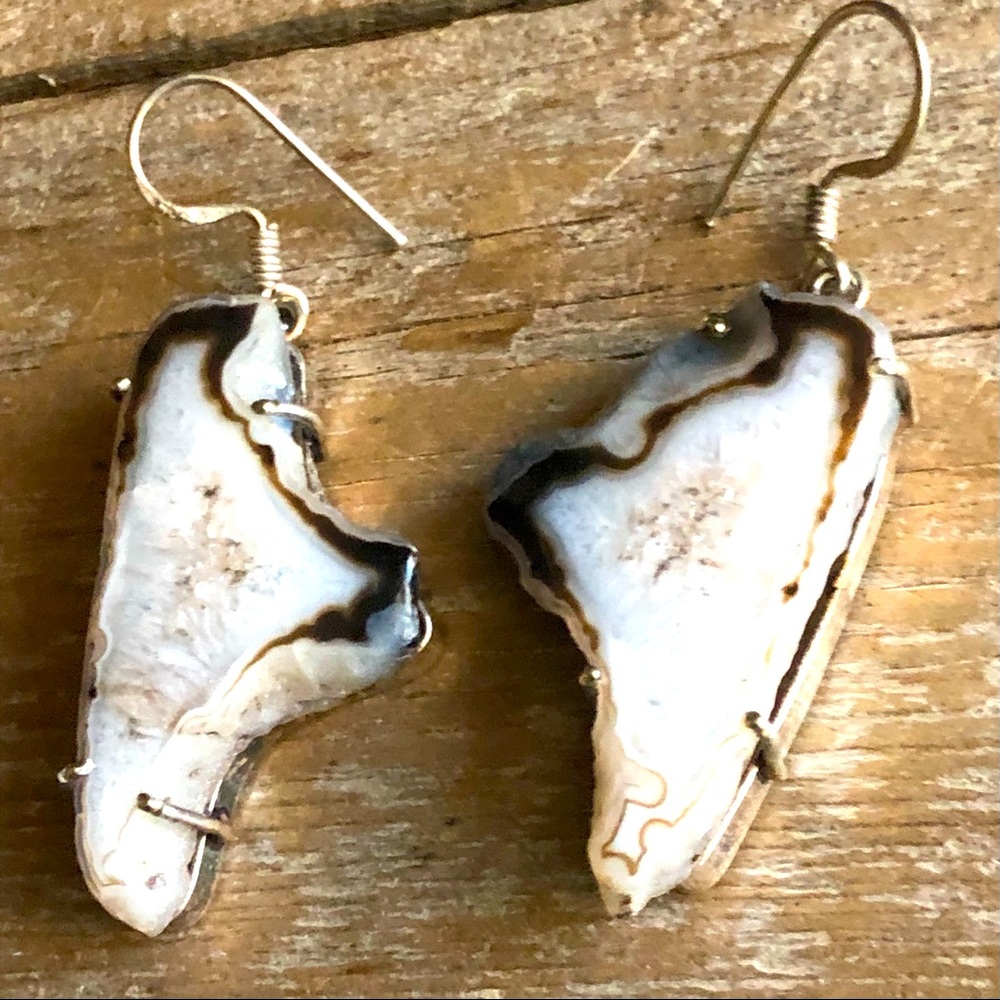 NEW White Agate Geode Earrings, set in .925 Sterling Silver - Gorgeous!!